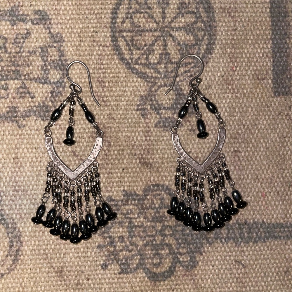 Retired Sterling silver Silpada earrings with black beads.